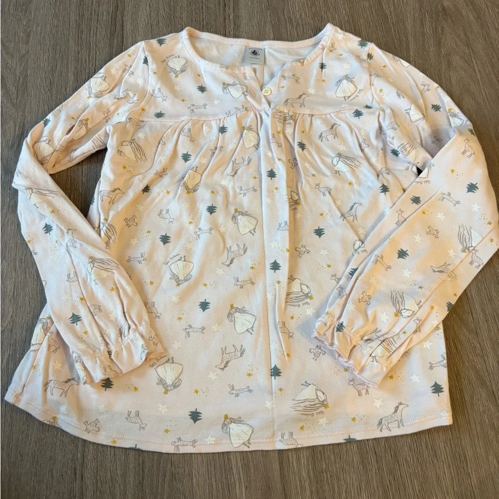 Petit Bateau Pink Pajama Top with Forest Design